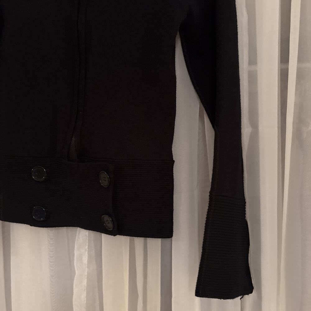 Vintage Cache Black Zip Up Button Sweater Real Fur Collar Women Sz M Silk Blend - Picture 5 of 14
